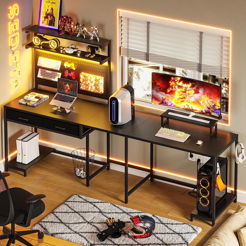 Tyreshia L-Shaped Computer Desk with Hutch, 58.1" H x 89.7" W x 18.9" D, Light Oak