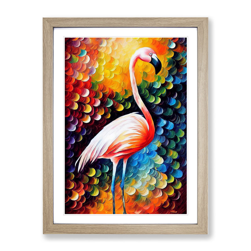 Flamingo Portrait No.5 - Framed Print, 46cm H x 34cm W x 2cm D, Oak