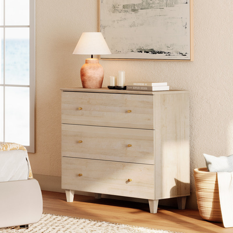 Commode 3 tiroirs L 35,4 po Lysiane, Biscotti / or