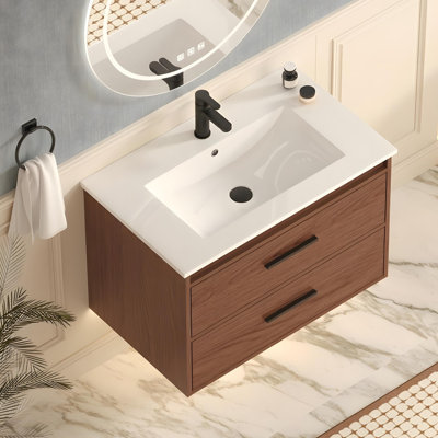 Meuble-lavabo mural moderne avec lavabo en céramique