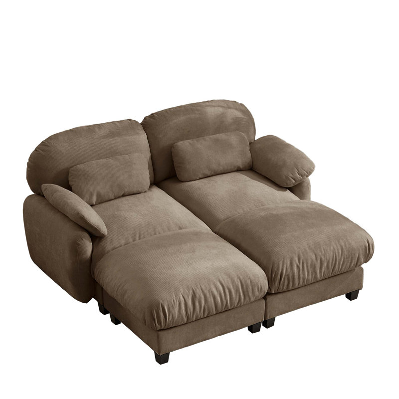 Canapé modulable 2 places en chenille avec pouf amovible