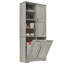 Armoire de rangement pour salle de bain avec portes et tiroirs, panier à linge inclinable, plusieurs espaces de rangement, style autoportant, tablette ouverte, tablette réglable, chêne
