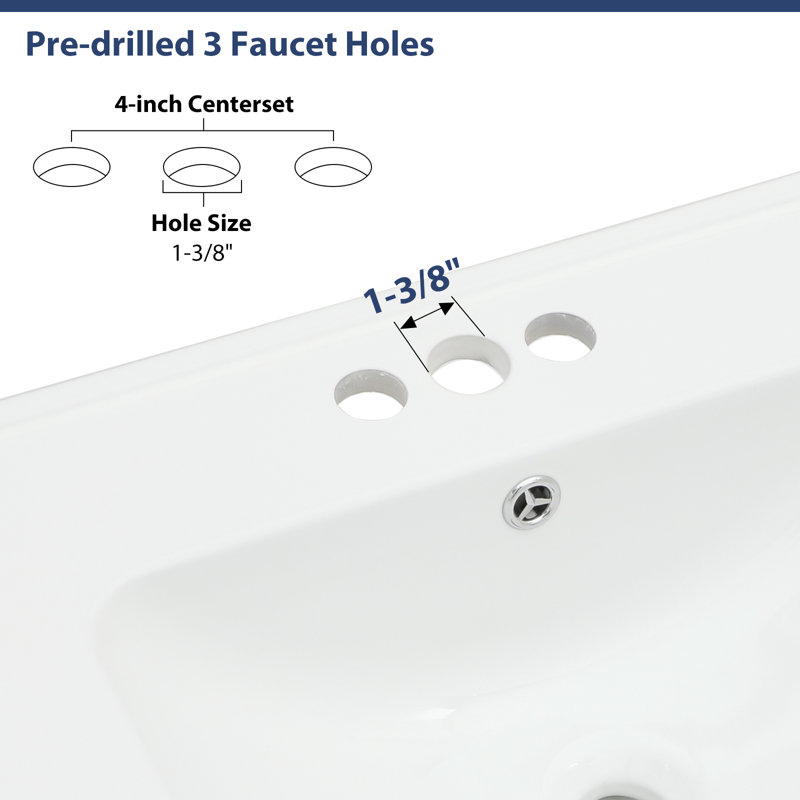 24"L x 20" W White Rectangular Single Vanity Top with Three Faucet Holes and Overflow(Top Only)