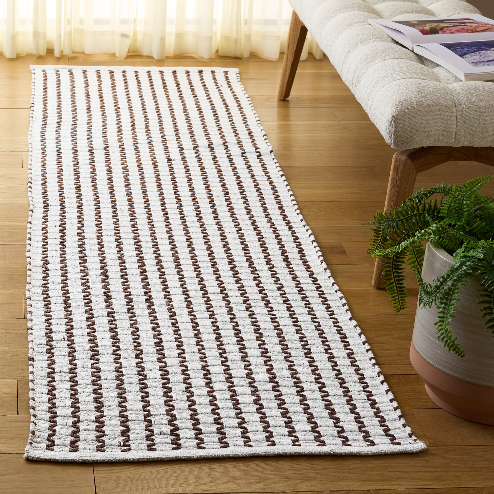 Hand-Woven Chevron Cotton Rug, Runner 2'3" x 8'