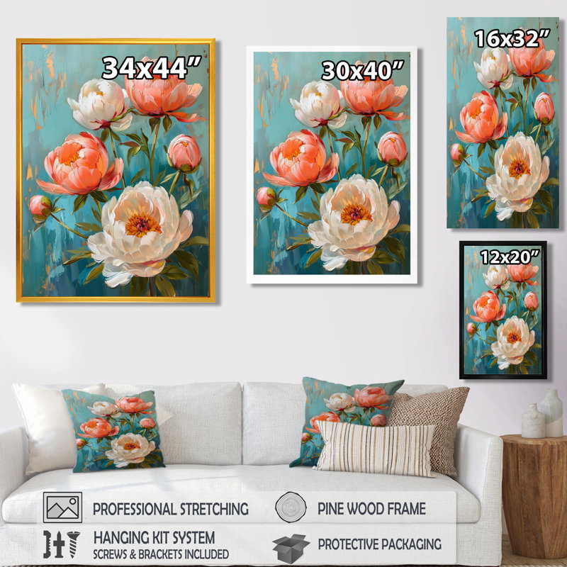 Décoration murale pivoines roses et blanches vibrantes II - pivoines, Toile encadrée noire simple