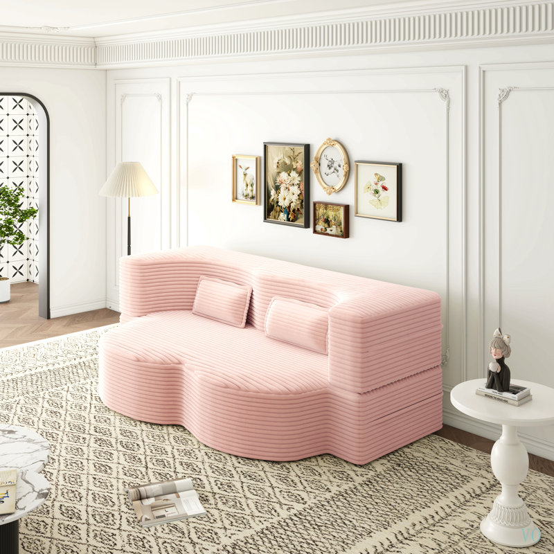 Canapé-lit convertible moderne avec 2 coussins, en velours côtelé pelucheux et garni de mousse. Matelas pliant 15 pouces (38 cm) pour le salon ou la chambre d'amis. Aucun assemblage requis.