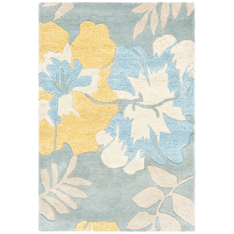 Tapis bleu en laine touffeté à la main Freda, Rectangle 2 pi x 3 pi