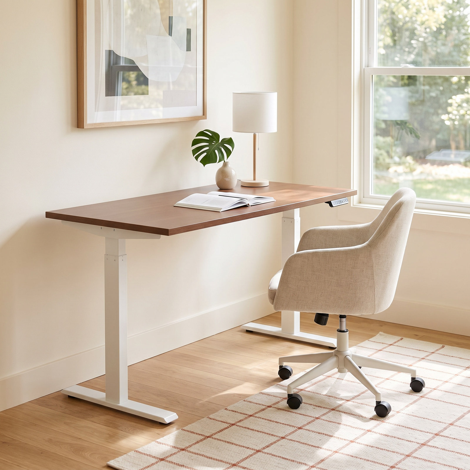 Series L Adjustable Height Standing Desk, Walnut/White, 48" H x 47.25" W x 27" D