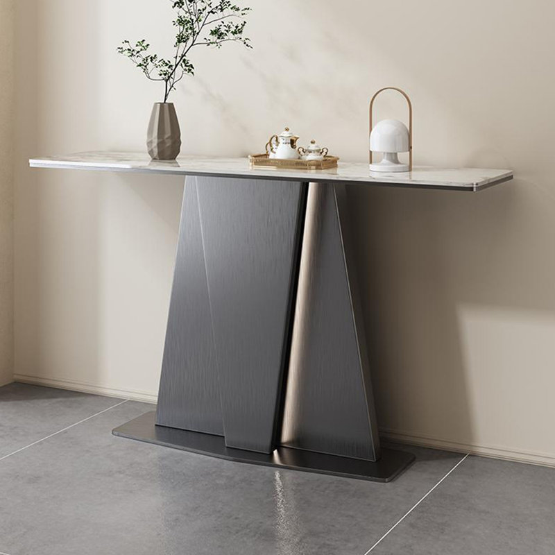 Console moderne en pierre frittée simple., H 33,4 po x l 59 po x P 13,7 po, Noir