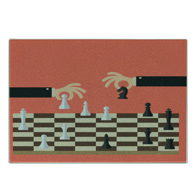 Ambesonne Board Game Tempered Glass Cutting Board Cartoon Chess 2 Hands Coral Black