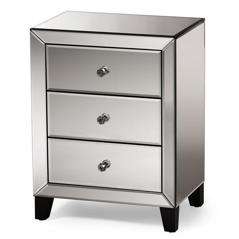 Table de chevet 3 tiroirs de style moderne et contemporain, H 24 po x l 18,25 po x P 12,625 po