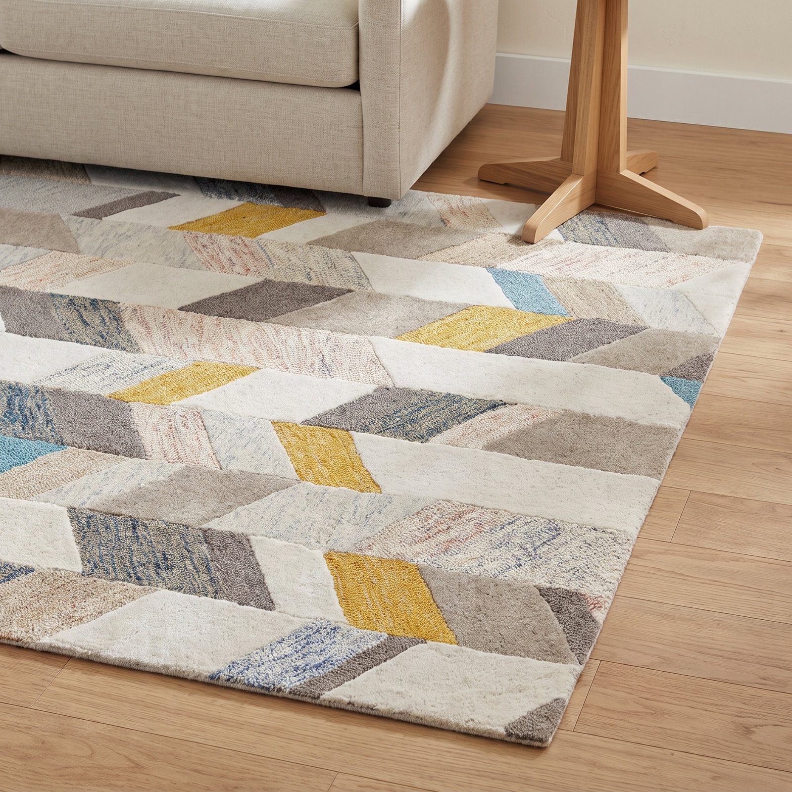 Binada Blue Gray Hand-Tufted Chevron Rug, Rectangle 5' x 8'