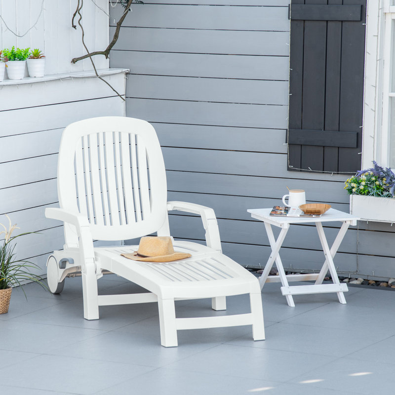 Chaise longue d'extérieur sur roulettes avec boîte de rangement Outsunny
