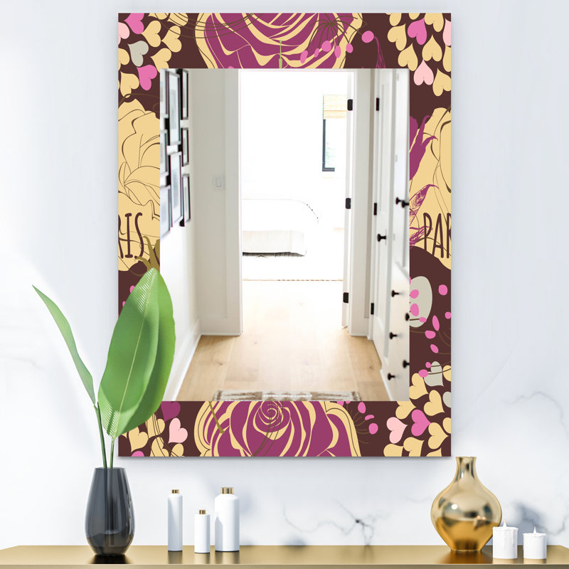 Miroir mural traditionnel rose rétro, H 24 po x l 32 po