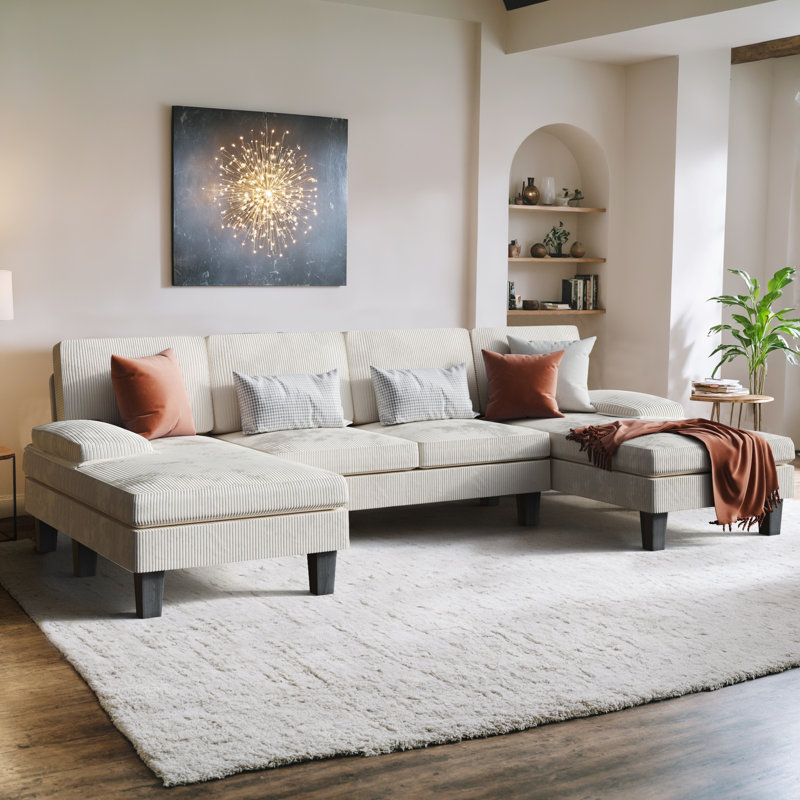 Rudhi Corduroy Sectional, Beige Corduroy