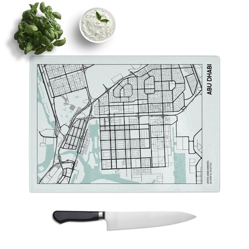 Map Abu Dhabi UAE Chopping Board, 28.5cm W x 39cm L