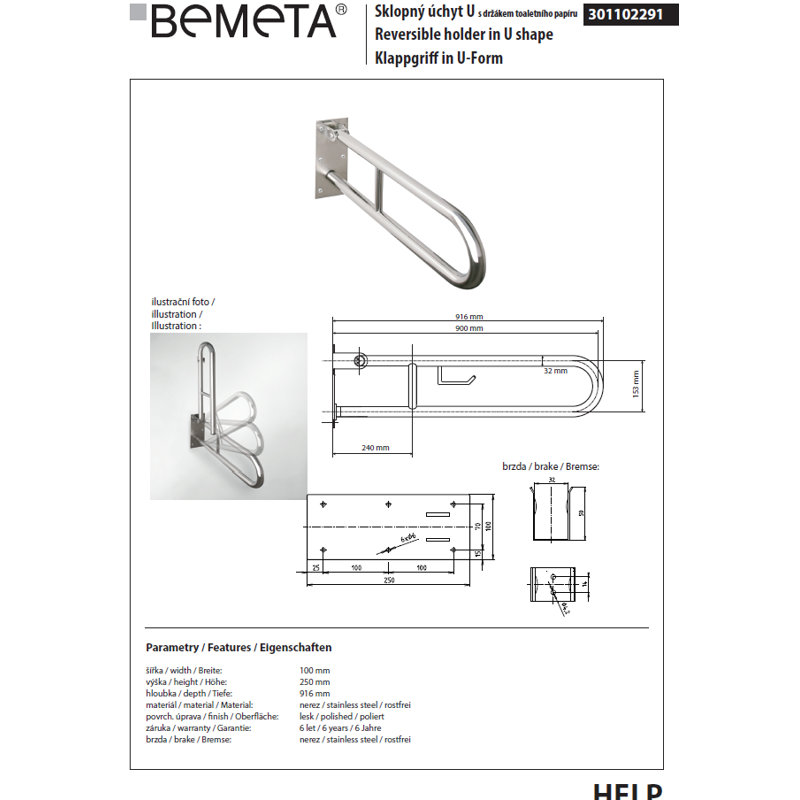 Help 900 91.6cm Grab Bar