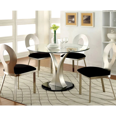 2Pcs Fabric + Metal Side Chairs, Silver/Black, Cushioned Seat, Oval Back For Dining Room 2 Microfiber And Metal, Padded Seat