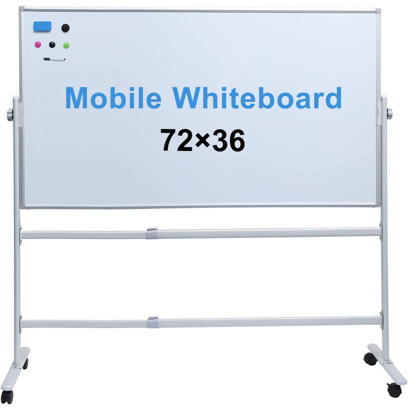 Freestanding Glass Reversible Magnetic Whiteboard, 72" x 36"