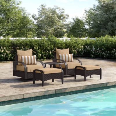 Kechia 5 Piece Rattan Sunbrella Seating Group with Cushions
