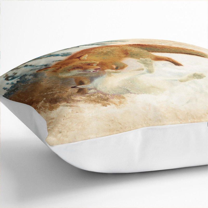 Fox with White Hare Scatter Cushion, 55cm H x 55cm W x 20cm D, White
