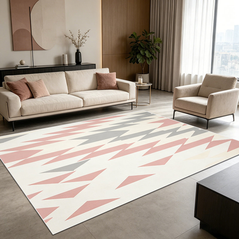 1PC Blush Pink and Grey Geometric Chevron Zigzag area rugs for Living Room, Soft and Comfortable, Suitable for all seasons, easy-to-maintain, machine washable Indoor floor mat, Under Table Farmhouse suitable for dining table, bedroom, entryway,