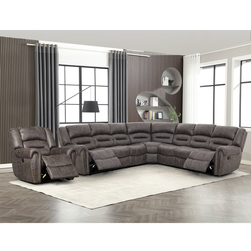6- Piece Classic Soft Faux Leather Reclining Living Room Set, Gray