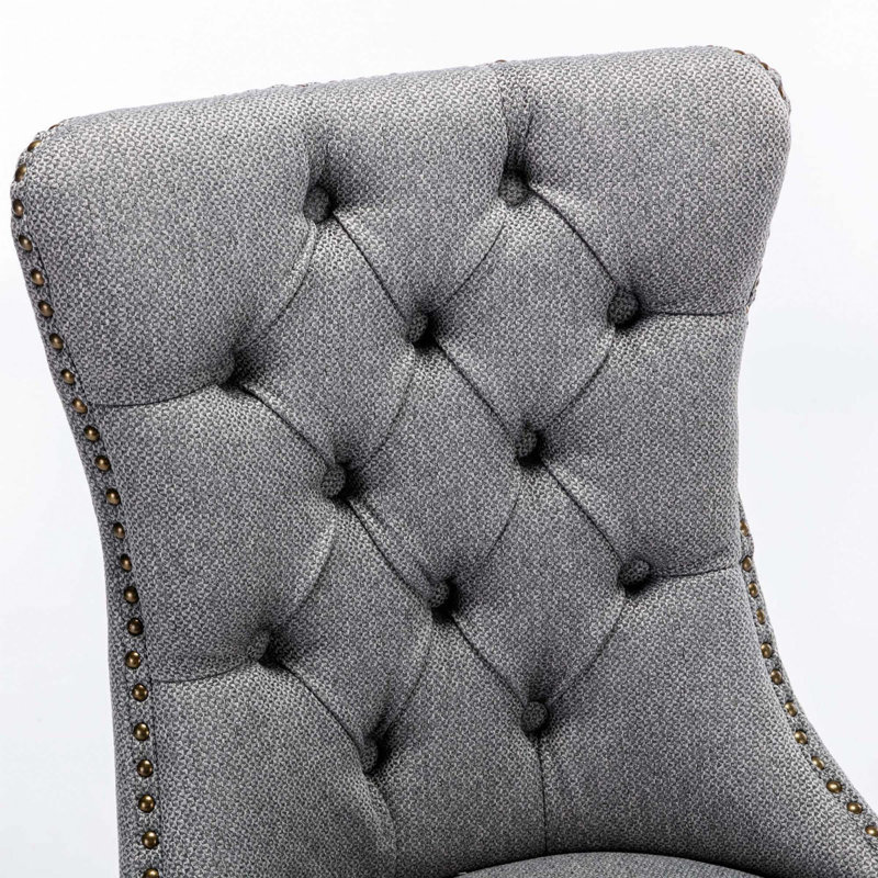 Solid Wood Flax Upholstered Linen Dining Chair, Grey