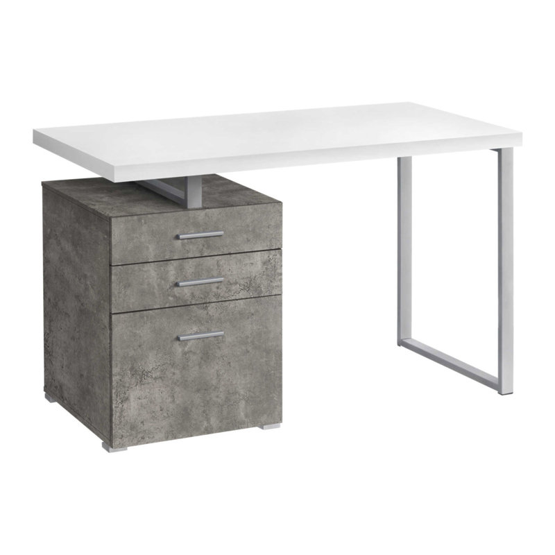 Bureau d'ordinateur, bureau personnel, ordinateur portable, installation à gauche, à droite, tiroirs de rangement, L 48 po, métal stratifié de travail et béton, contemporain, moderne