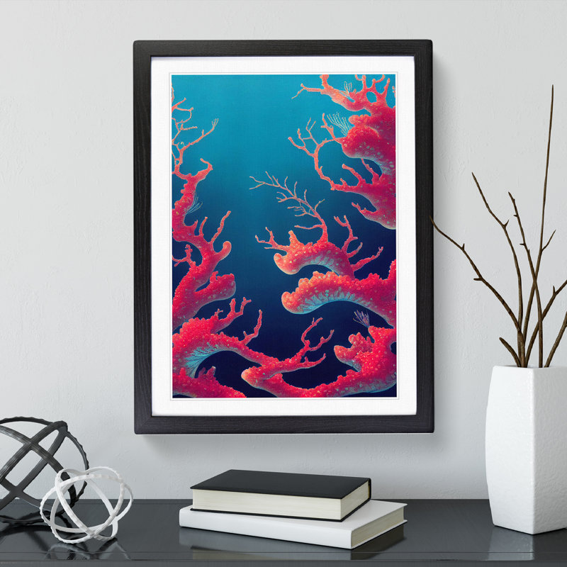 Stunning Coral - Single Picture Frame Print, 64cm H x 46cm W x 2cm D, Black 