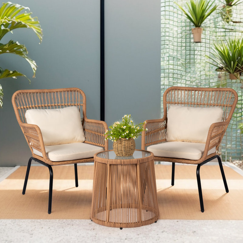 Dawna 2 - Person Patio Conversation Set with Cushions, Beige/Yellow