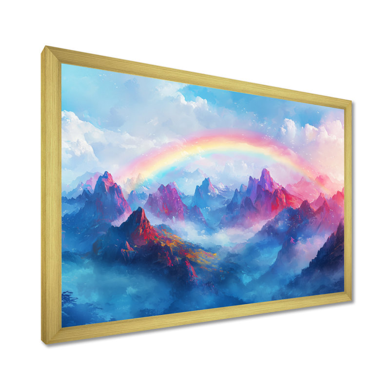Arc-en-ciel au-dessus des montagnes - art mural arc-en-ciel, Cadre doré simple, H 24 po x l 32 po