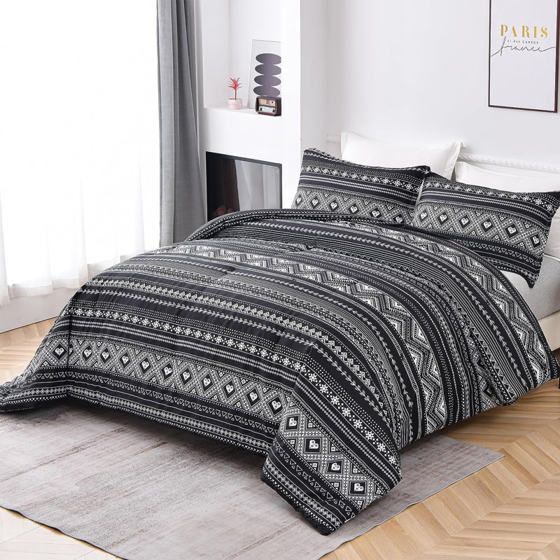 Ensemble d'édredon en microfibre , Édredon pour lit simple + 1 taie décorative stan, Noir / abstrait