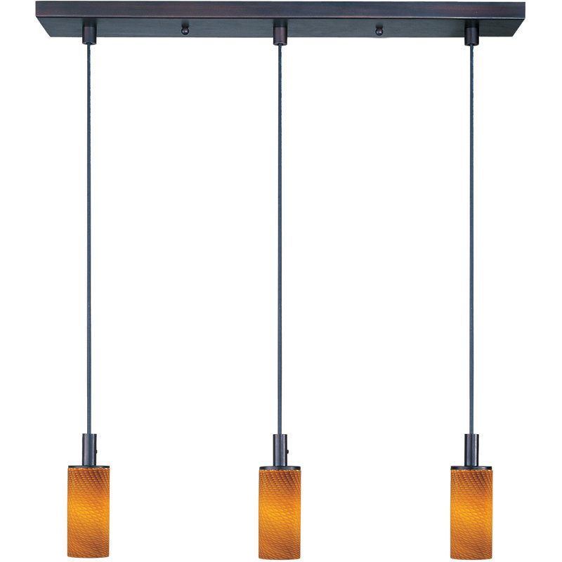 Luminaire suspendu 3 lumières Deneuve, Nickel satiné / 13 po / ondulation bleue / xénon