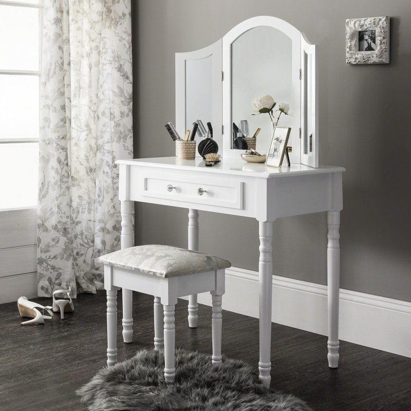 Libourne Dressing Table with Mirror, White