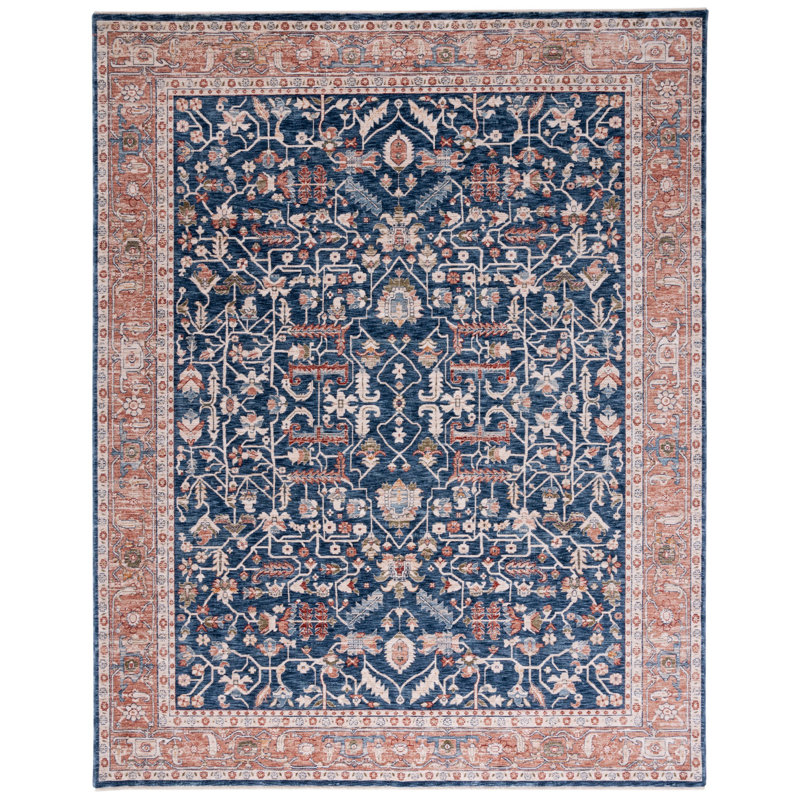 Lauren Ralph Lauren Navy Beige Hand-Knotted Synthetic Rug 4' x 6'