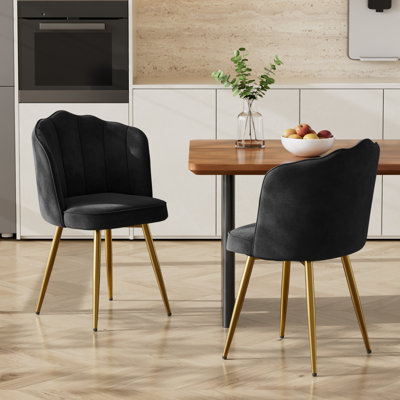 Dining Chairs Set Of 2, Upholstered Accent Side Chairs With Curved Backrest, Armless Side Chairs With Gold Metal Legs For Kitchen, Living Room, Bedroom