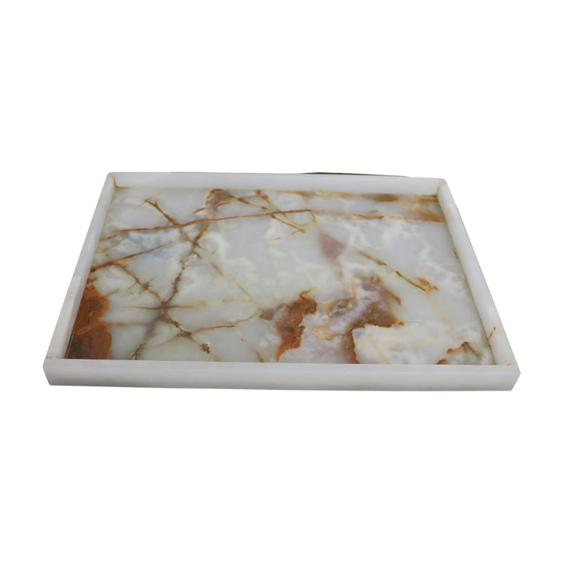 Plateau de service rectangulaire en marbre onyx vert 16 po - Élégante décoration de maison et de cuisine luxueuse