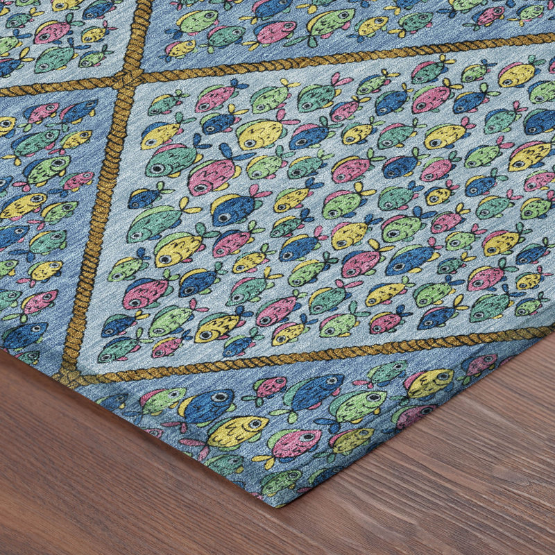 Machine Washable Indoor/Outdoor Chantille ACN2579 Kids Rug, 1'8" x 2'6", Blue