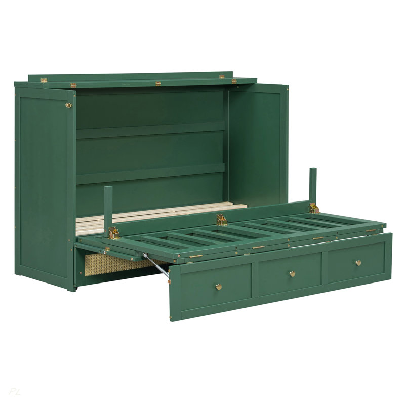Grand lit escamotable avec grands tiroirs, Queen, Green