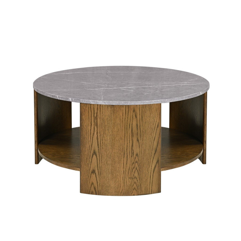 Round Mixed Material Coffee Table With Shelf