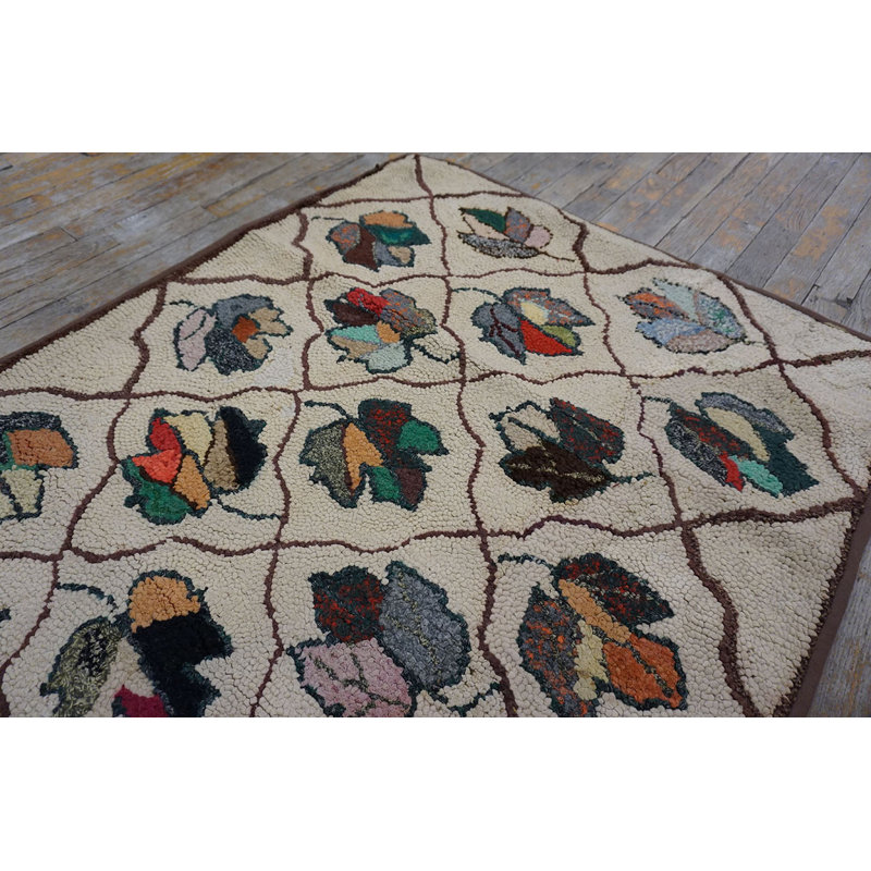 Antique American Hooked Rug America Ivory 1920s