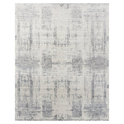 Tapis abstrait en laine noué à la main gris / blanc