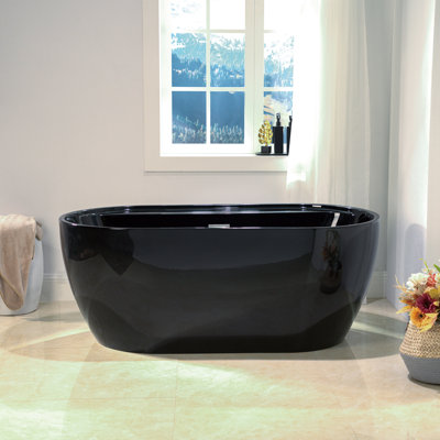 59" x 31.5" Freestanding Acrylic Double Ended Bathtub with Wide Rim, - Available in Glossy White/Black, with 5 Finish Options for Trim