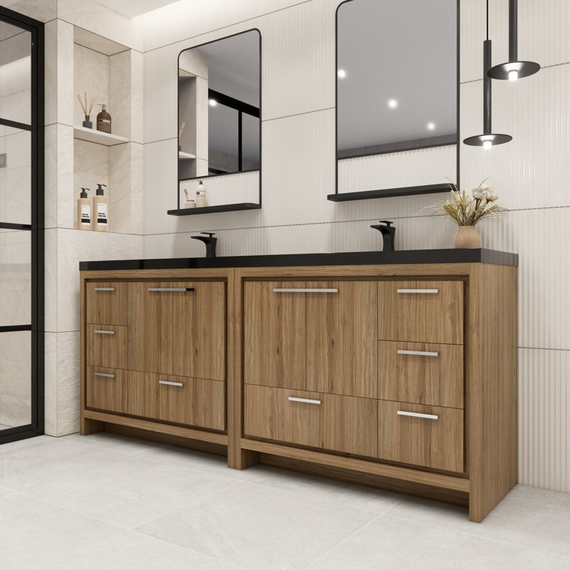 Brayla 84" Double Bathroom Vanity Set, Natural Oak