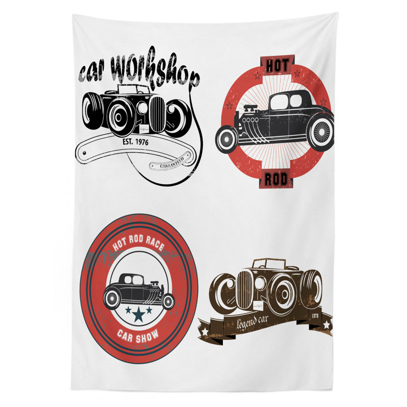 Cars Art Automotive Emblem Print Tablecloth, 90" L x 60" W