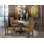 5 Piece Dining Room Table Set Includes a Round Dining Table with Pedestal and 4 Brown Linen Fabric Upholstered Chairs, Distressed Jacobean