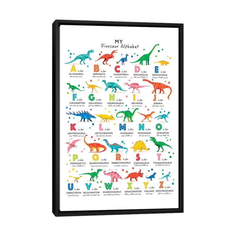 Bright Dinosaur Alphabet - Wrapped Canvas Print, 101.6 cm H x 66.04 cm W, Black Framed