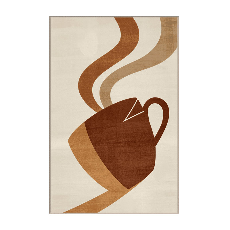 Tapis beige moderne et contemporain lavable à la machine Higgins Coffee Cup, 5 x 7