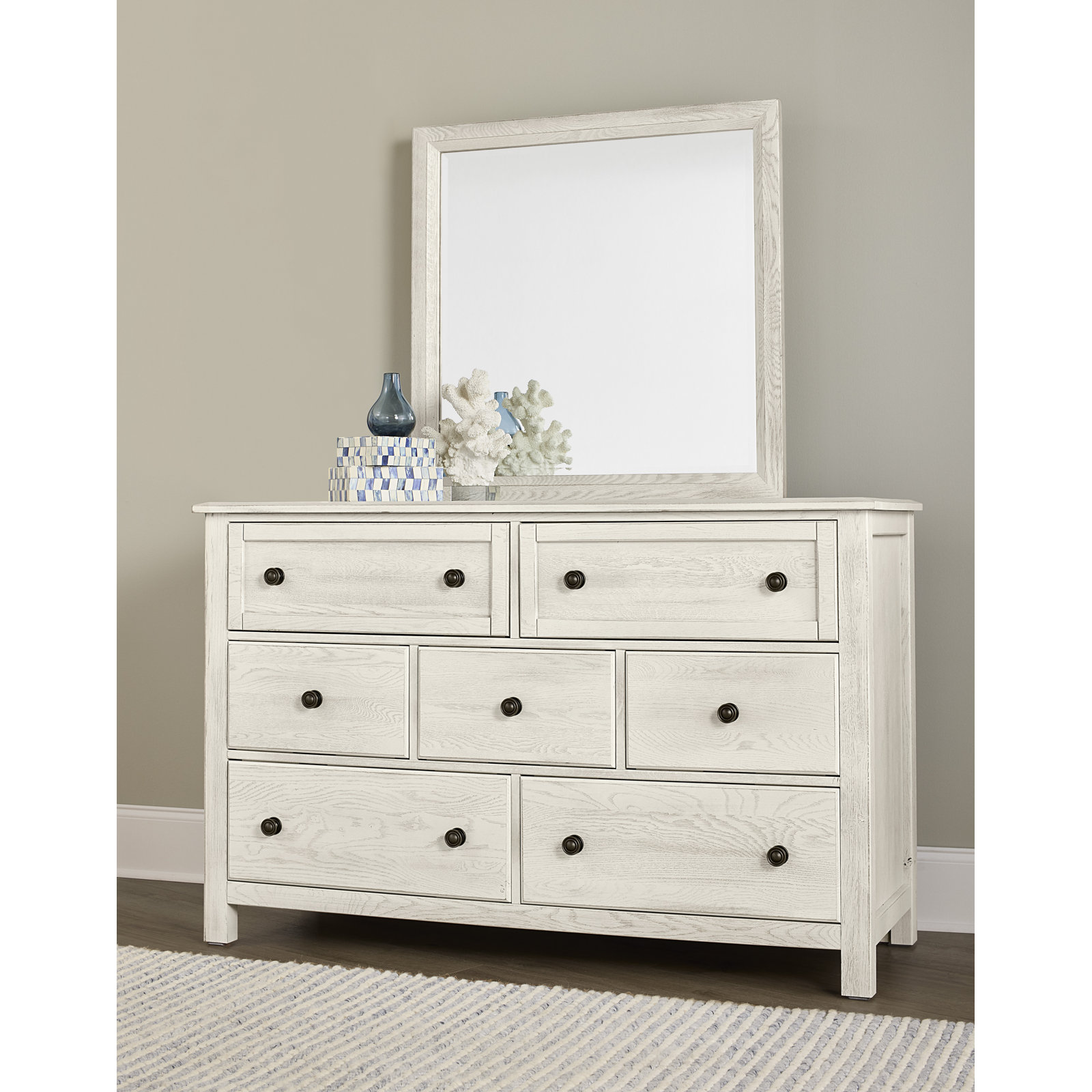 Lewin 60" Oak 7-Drawer Dresser, Weathered White